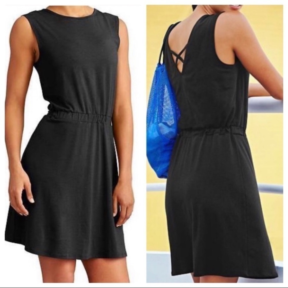 Athleta Black Cross Back Lightweight Dress EUC